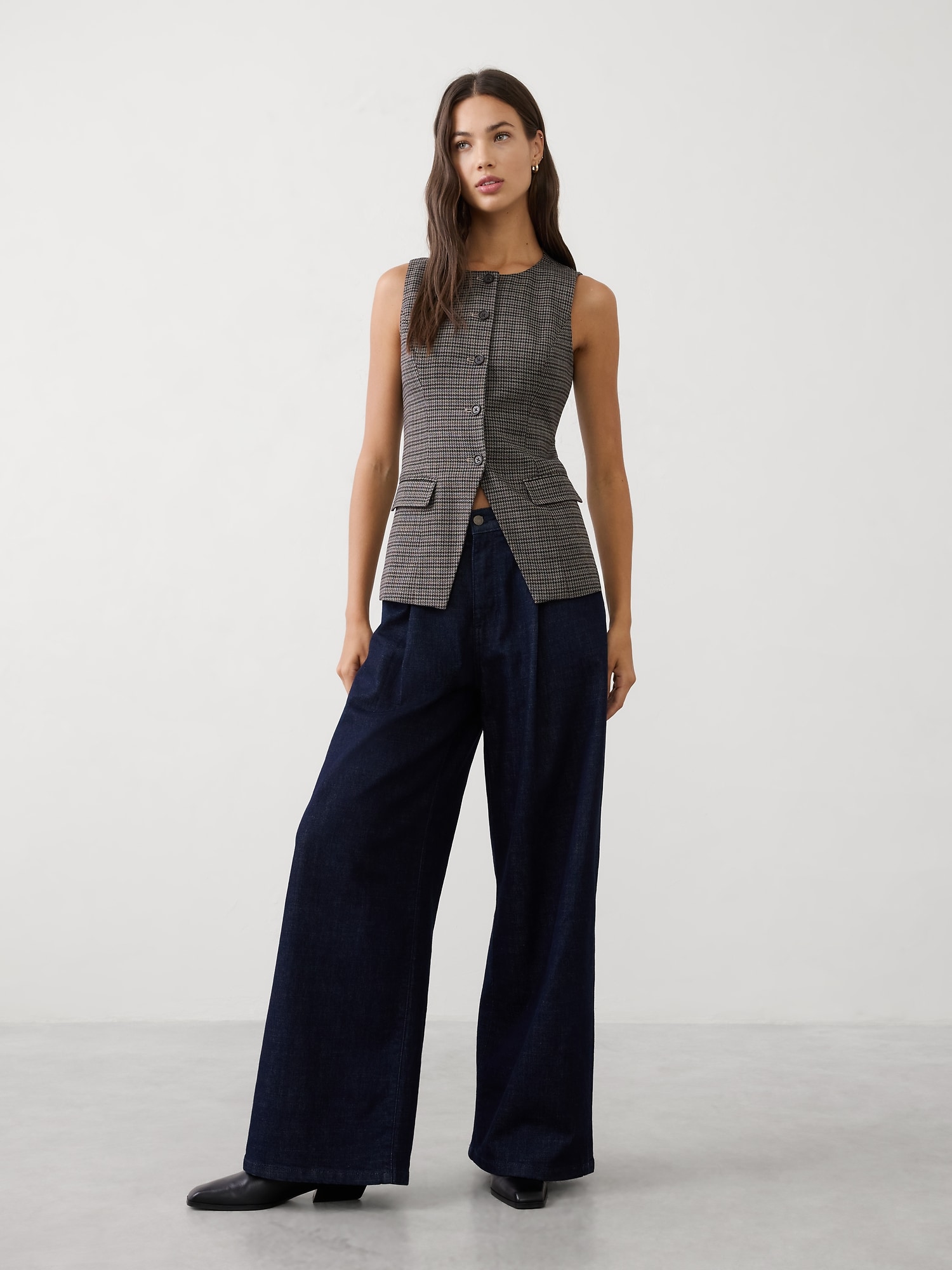 Houndstooth Long Vest