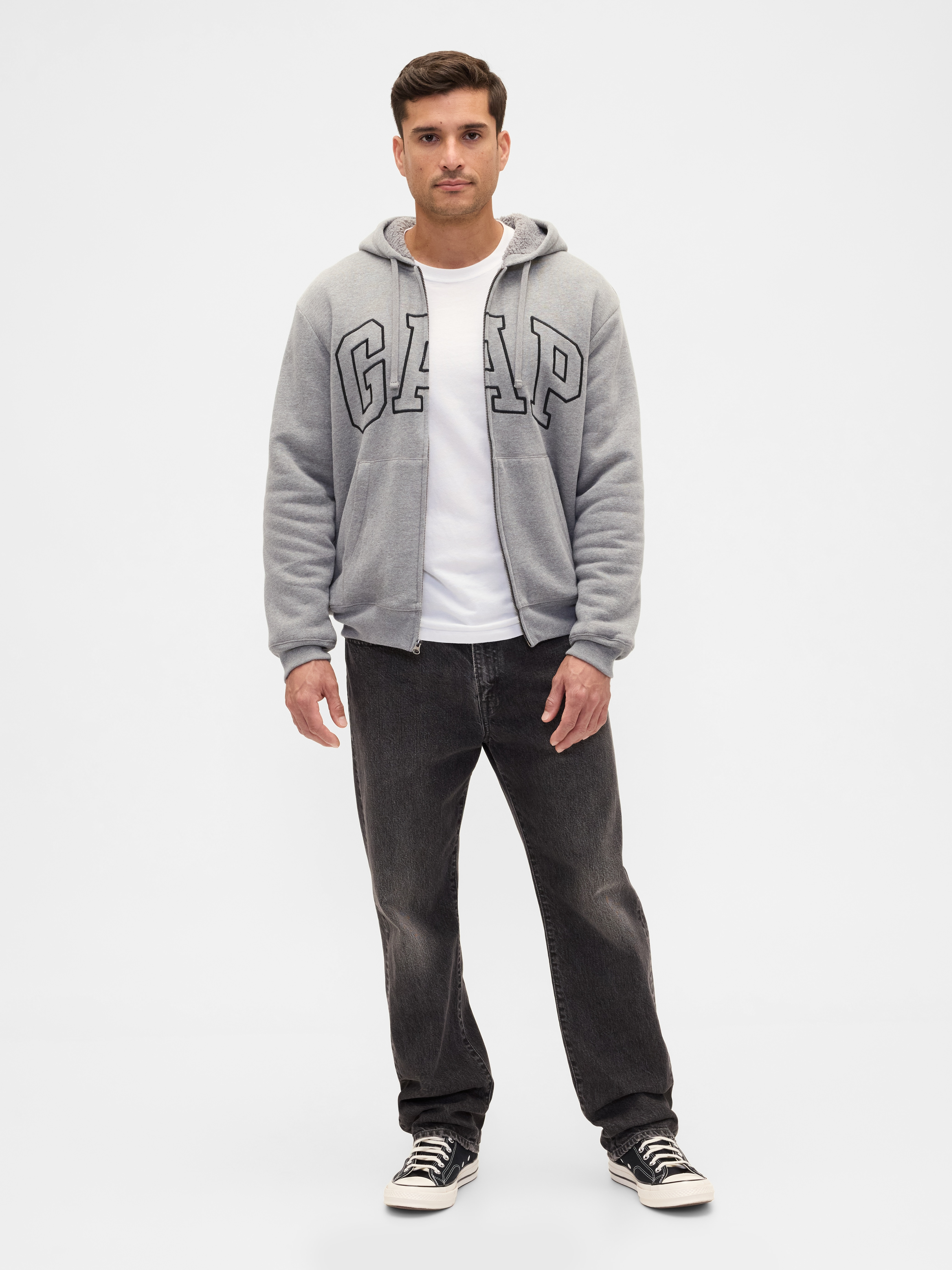 Relaxed Gap Logo Sherpa-Lined Zip Hoodie | Gap Factory