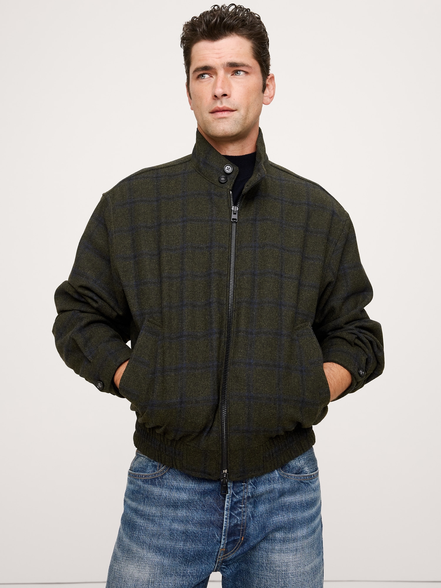 VESTE HARRINGTON EN FLANELLE À CARREAUX