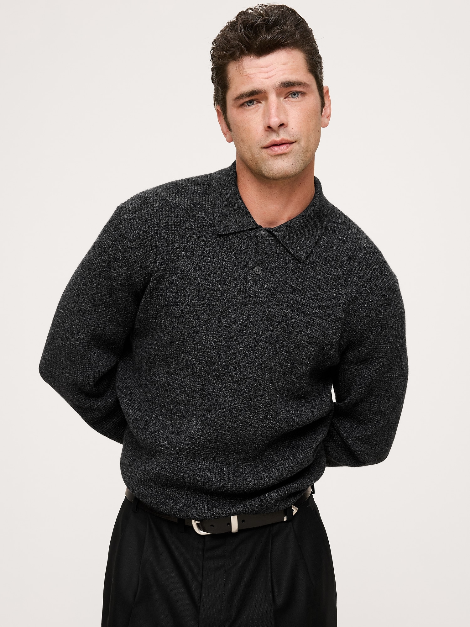 Merino Waffle-Knit Sweater Polo