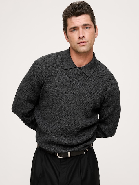 Merino Waffle-Knit Sweater Polo