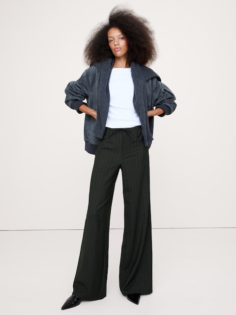 PANTALON STUDIO JAMBE LARGE À TAILLE MI-BASSE EN FLANELLE À CORDON COULISSANT