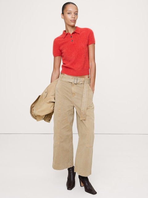 CHANDAIL POLO EN CACHEMIRE LÉGER BROSSÉ