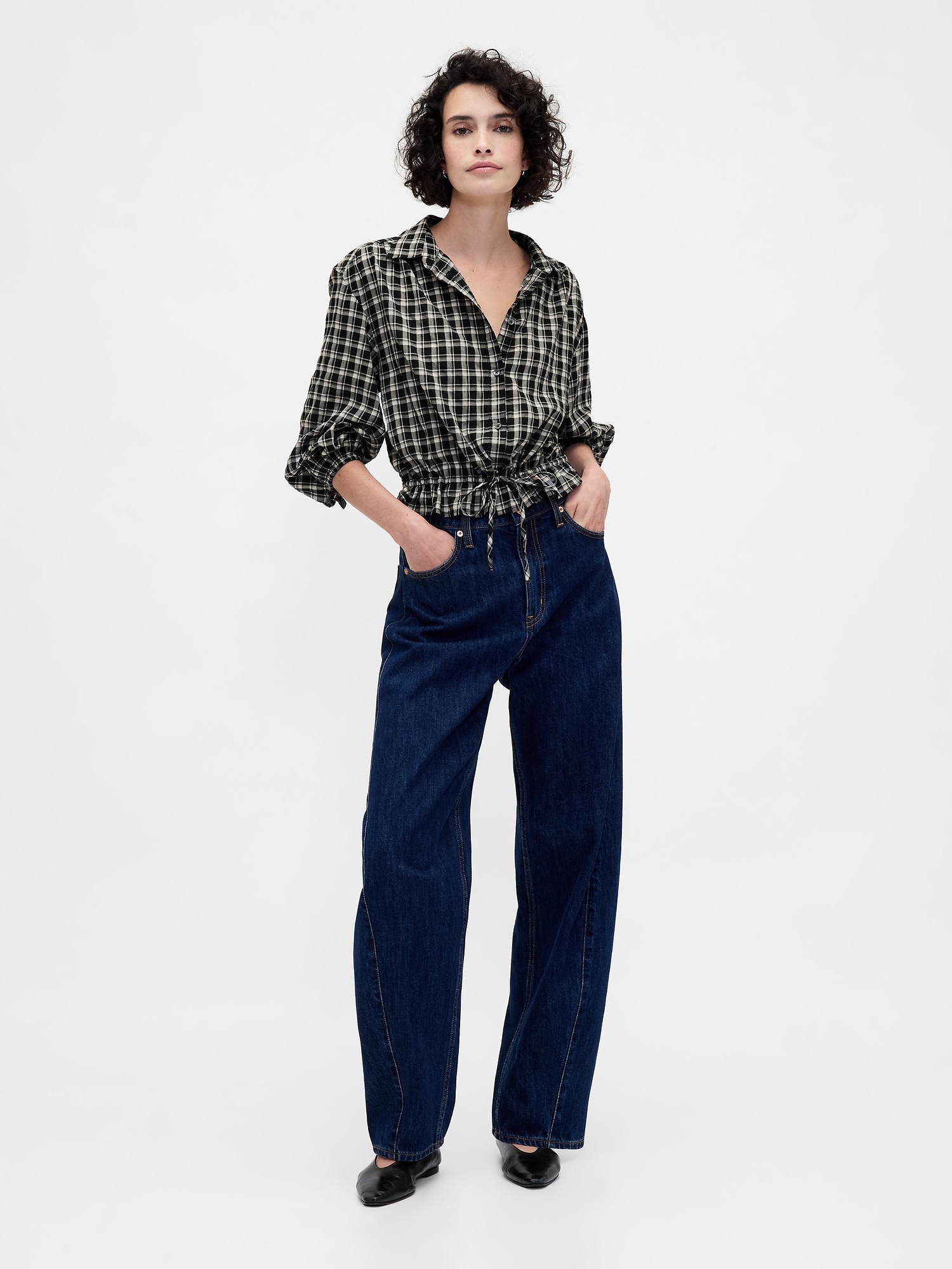 Plaid Tie-Waist Top