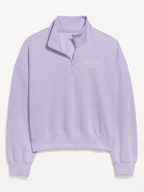 Oversized Logo-Graphic Cropped Half-Zip Pullover