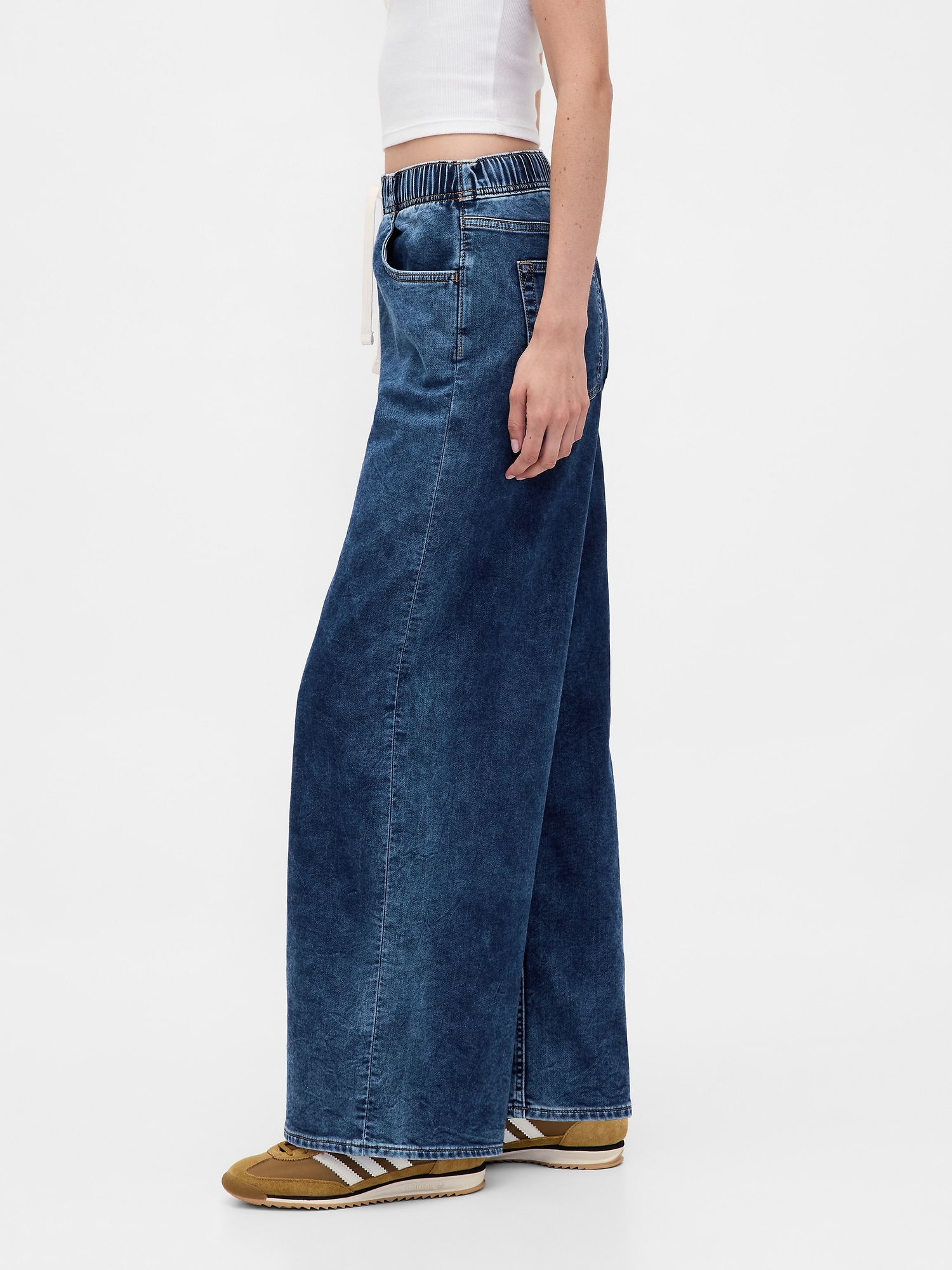 Mid Rise Knit Denim Baggy Jeans
