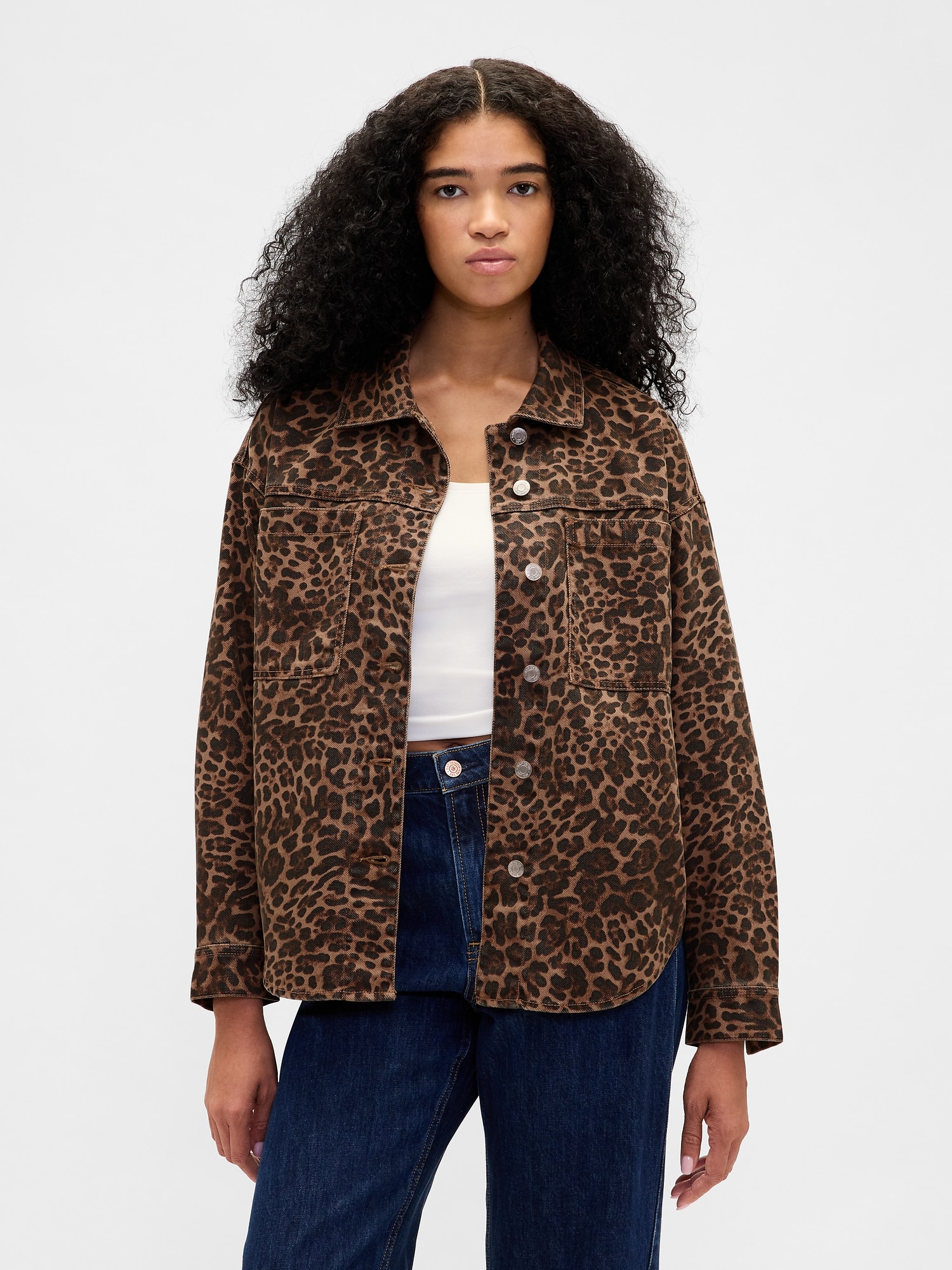 UltraSoft Leopard Denim Shirt Jacket