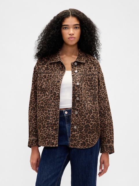 VESTE-CHEMISE EN DENIM DOUCEUR SUPRÊME À MOTIF LÉOPARD