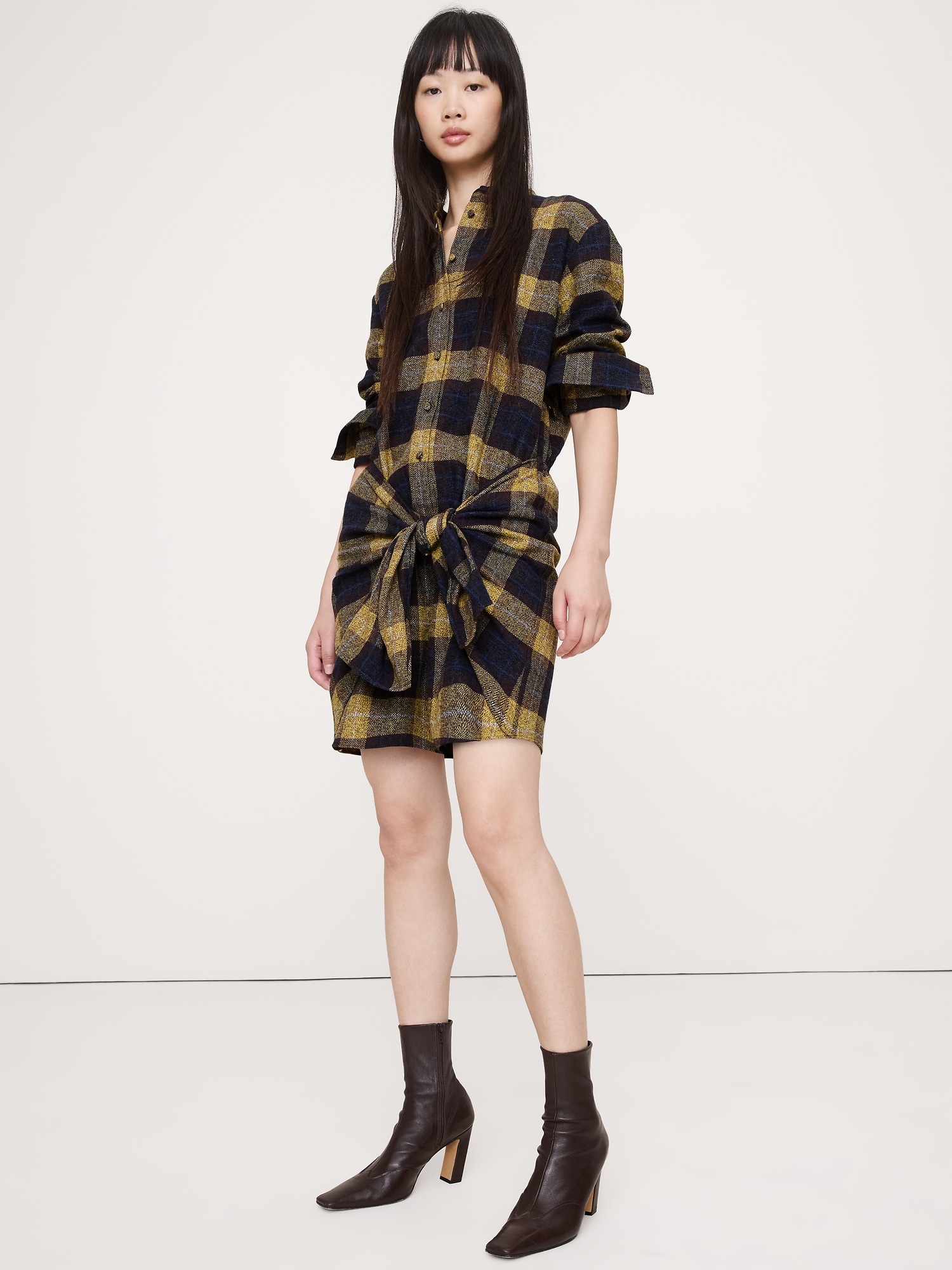Flannel Tie-Front Shirt Dress