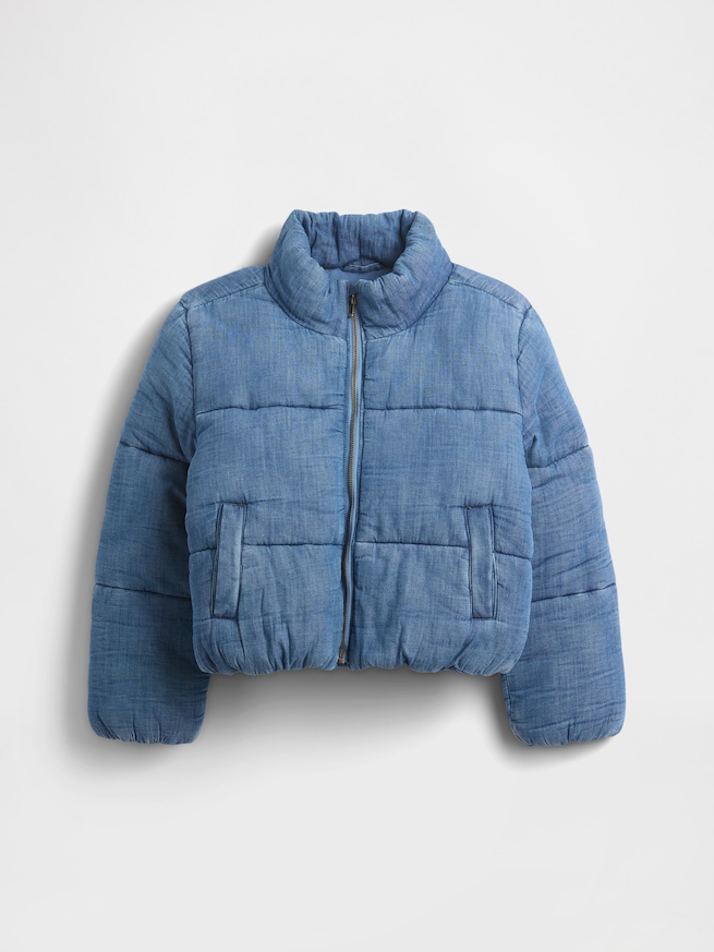 あったか裏地付き デニムパファージャケット (キッズ)-1