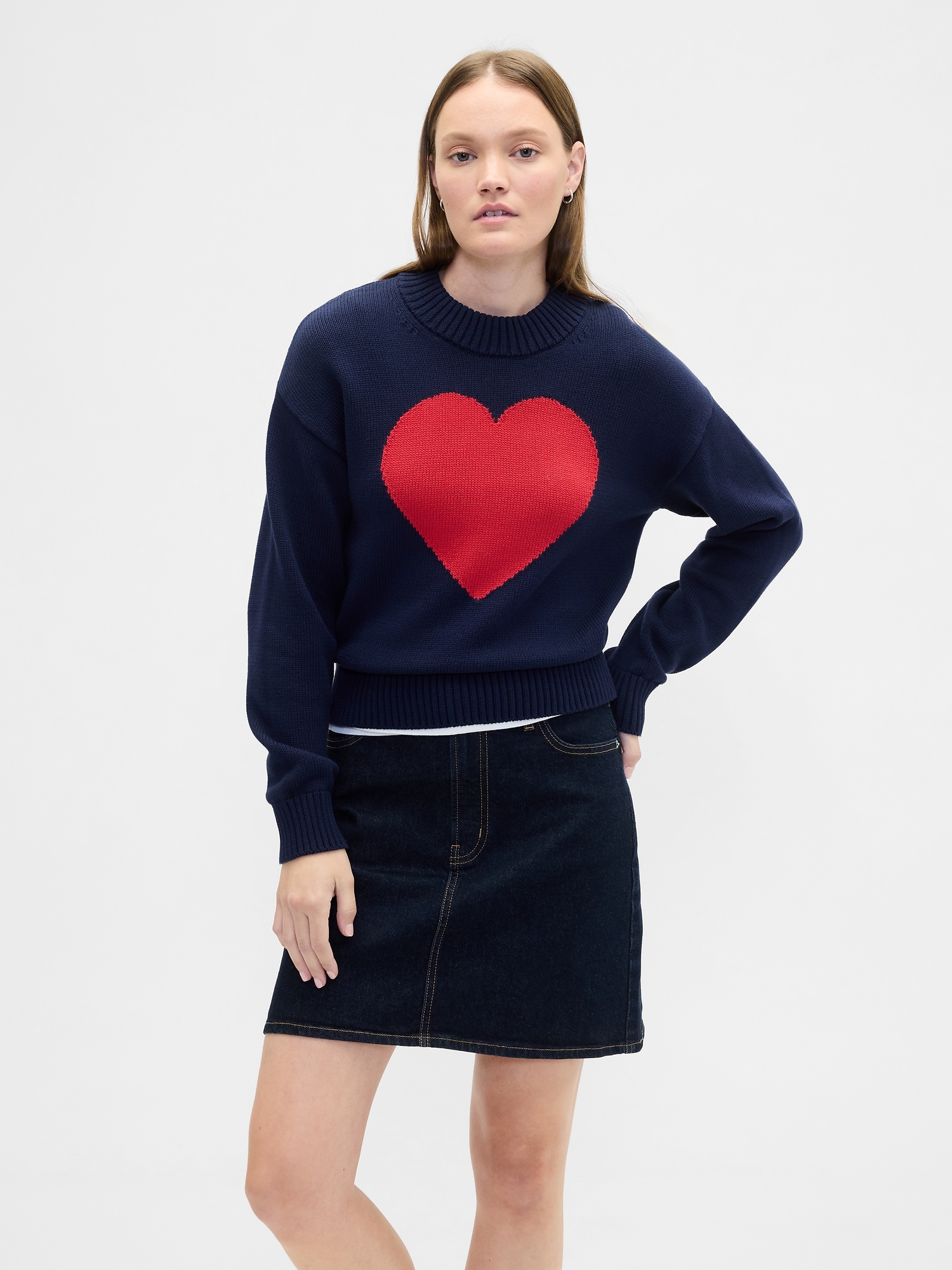 Relaxed Cropped Intarsia Sweater