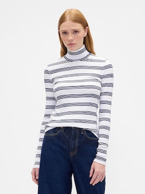 リブ タートルネックTシャツ