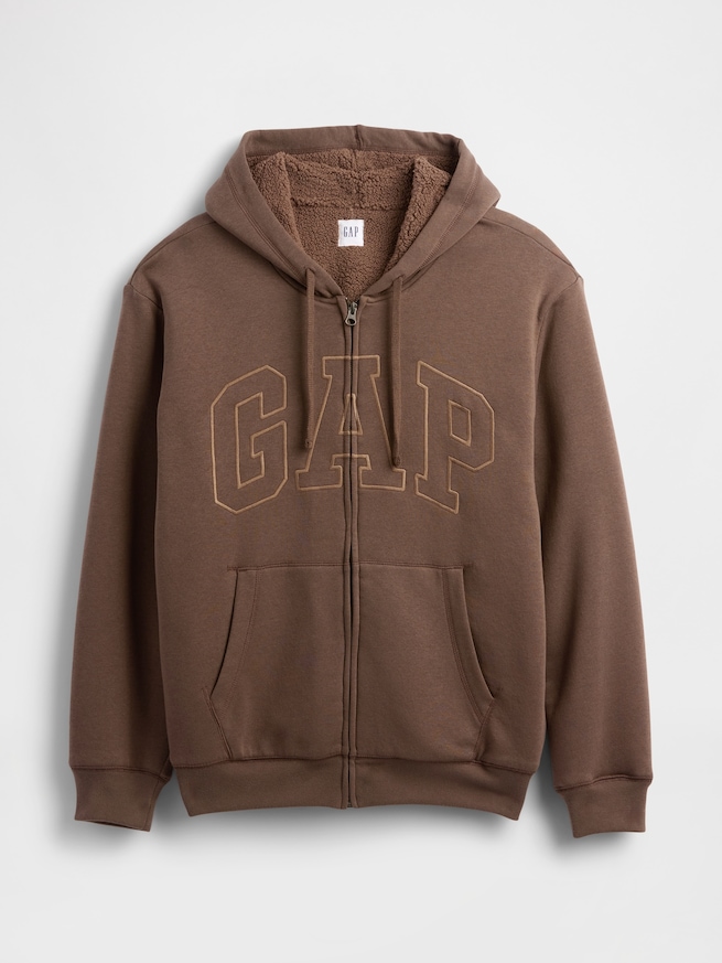 リラックスフィット GAPロゴ 裏ボア ジップアップパーカー