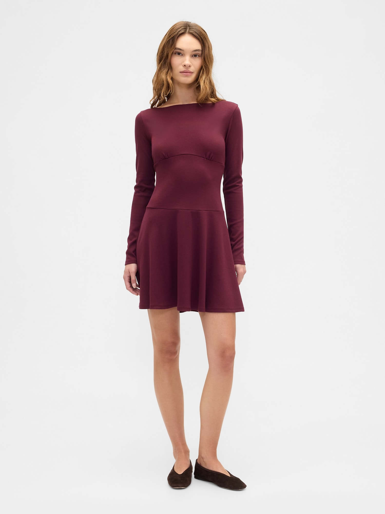 Modern Ribbed Boatneck Mini Dress