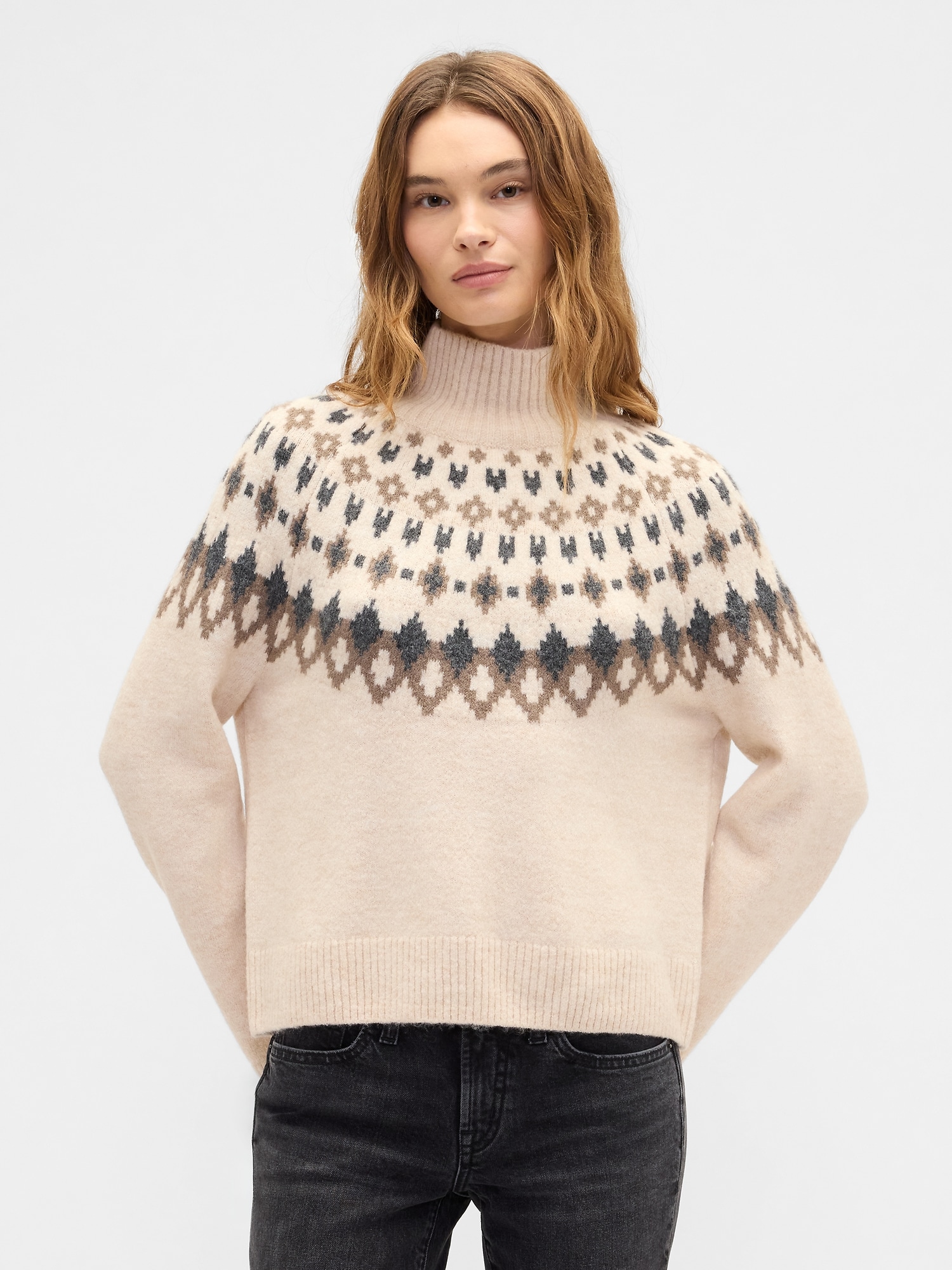 Relaxed Fair Isle Mockneck Sweater