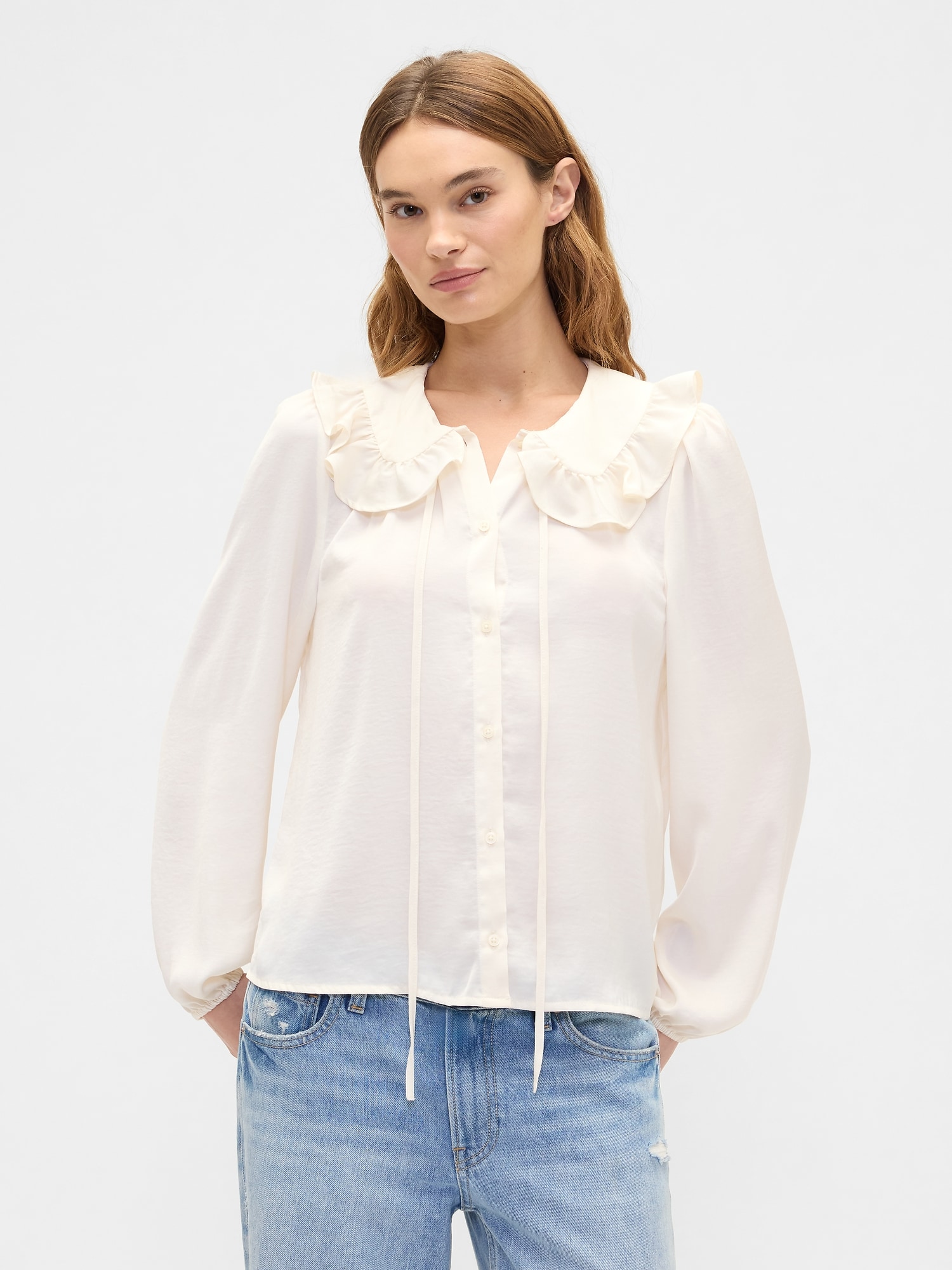 Relaxed Satin Ruffle Top