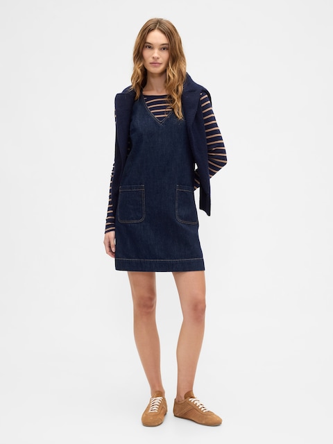 Denim V-Neck Mini Dress
