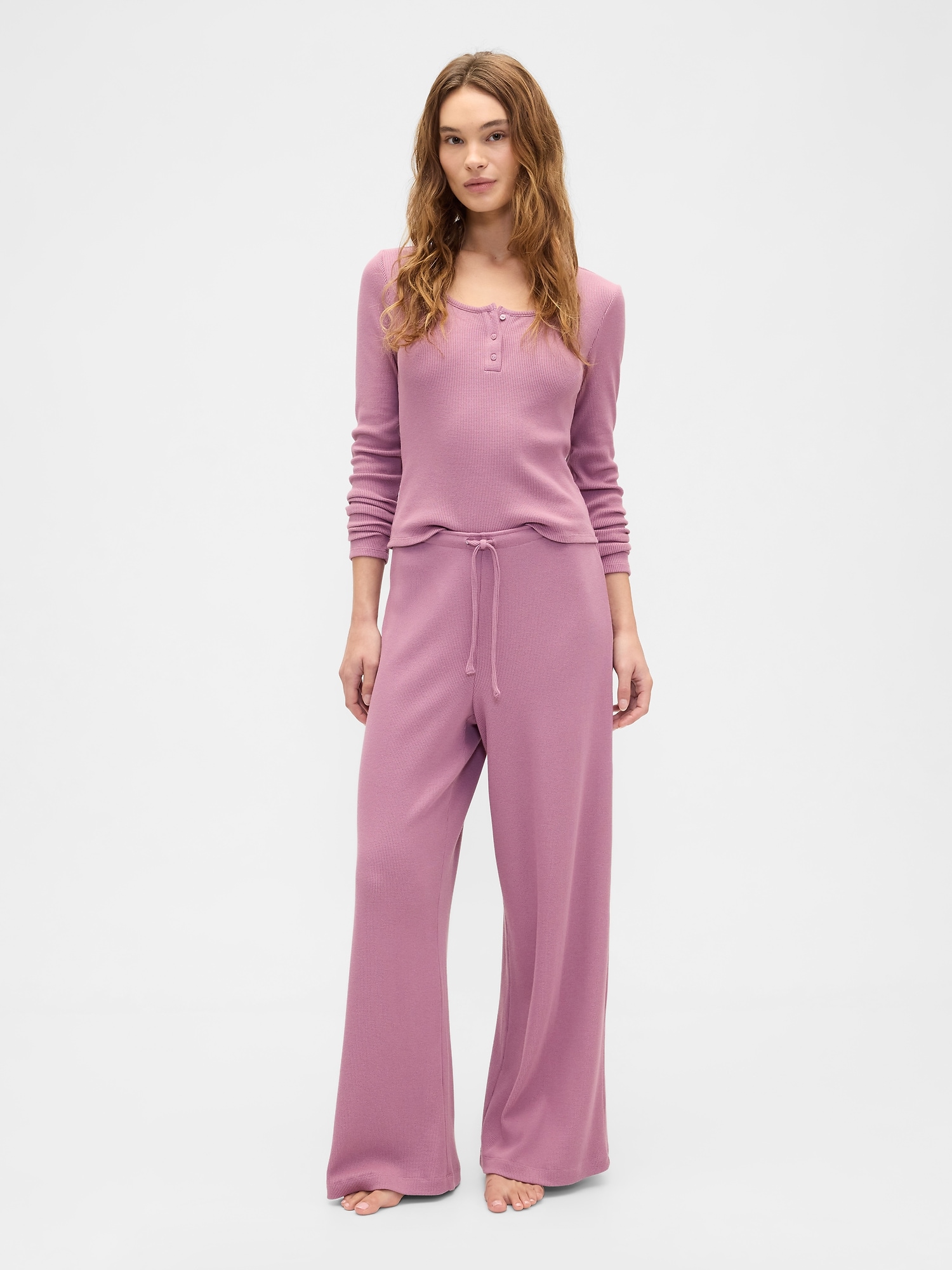 Waffle-Knit Wide-Leg PJ Pants