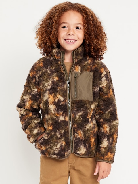 Printed Sherpa Zip-Pocket Jacket for Boys