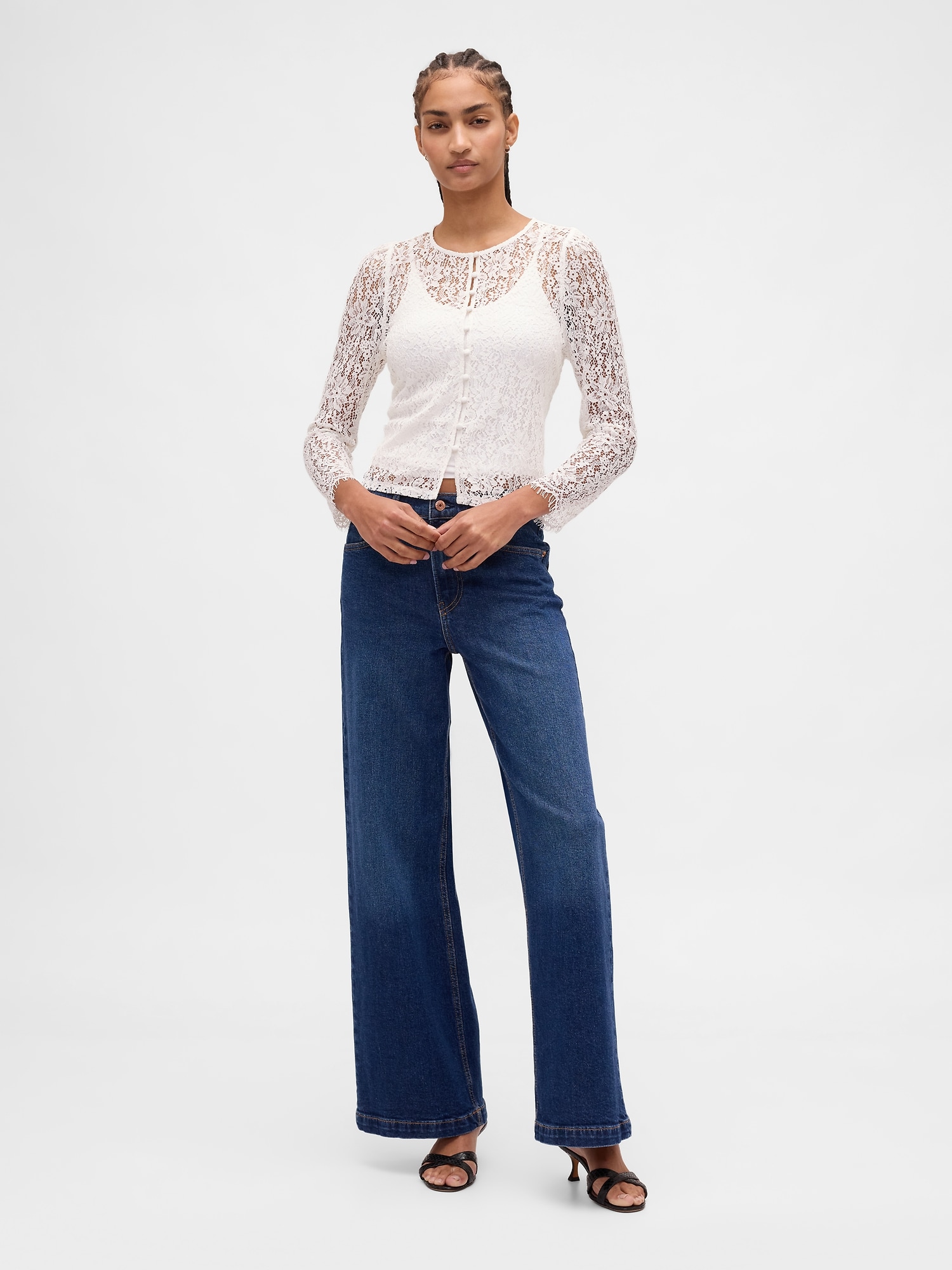 レース フロントボタン トップス-1