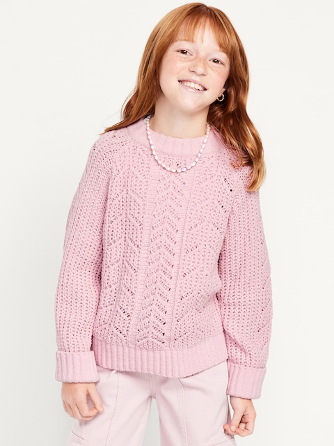 Long-Sleeve Pointelle Knit Sweater for Girls