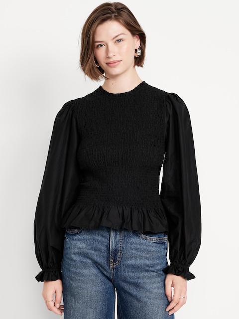 Long-Sleeve Smocked Top