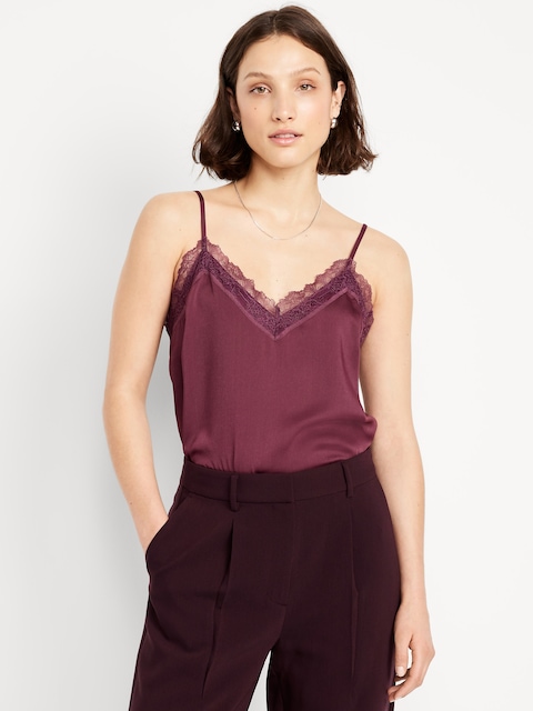 Lace-Trim Satin Cami Top