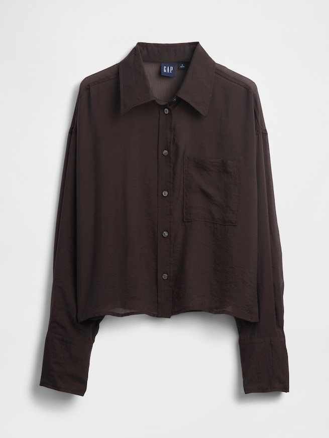 シアー ストレートヘム クロップドシャツ-4