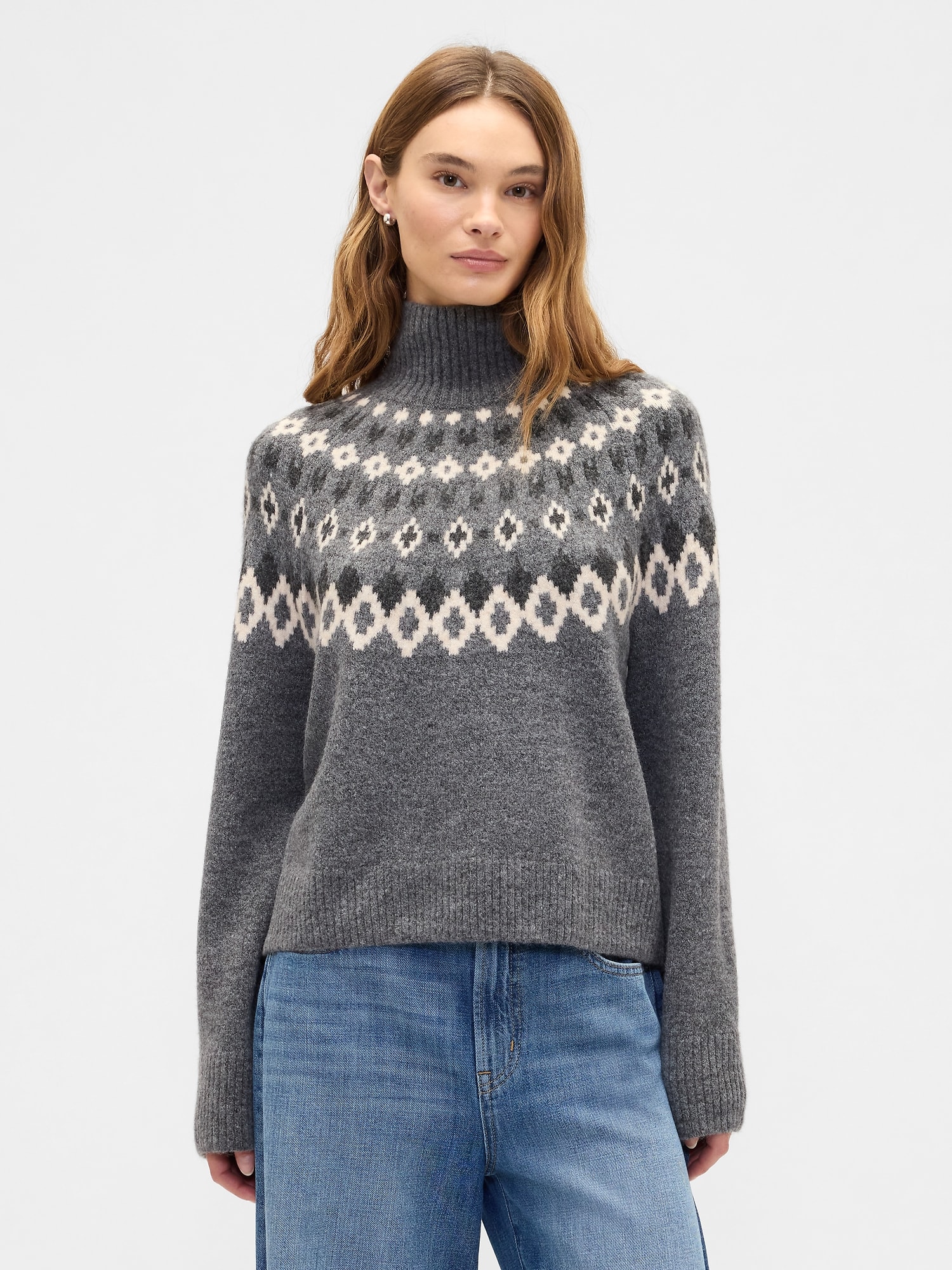 Relaxed Fair Isle Mockneck Sweater