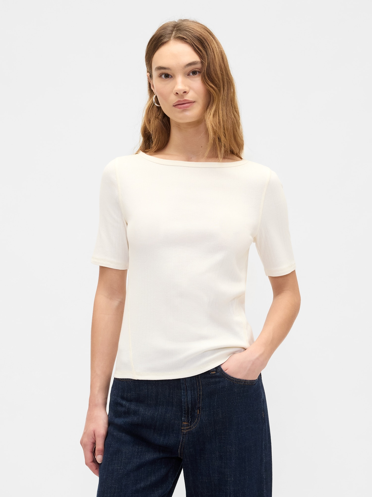 Modern Ribbed Boatneck T-Shirt