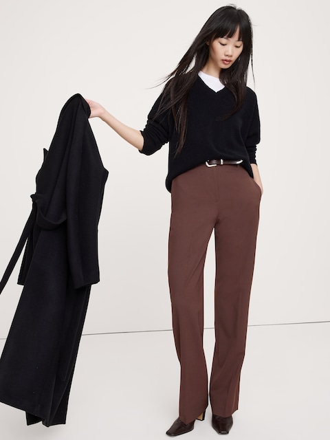 PANTALON DROIT MODERNE À TAILLE HAUTE EN LAINE ITALIENNE