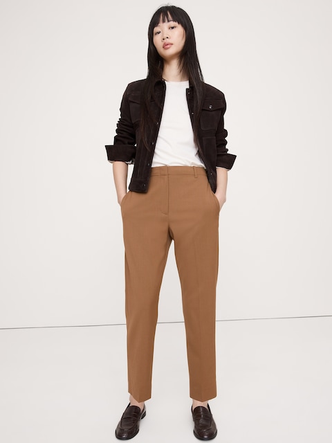 High-Rise Slim Italian Lightweight Wool Ankle Pant