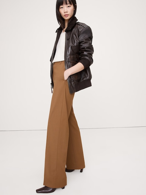 High-Rise Modern Straight Italian Lightweight Wool Pant