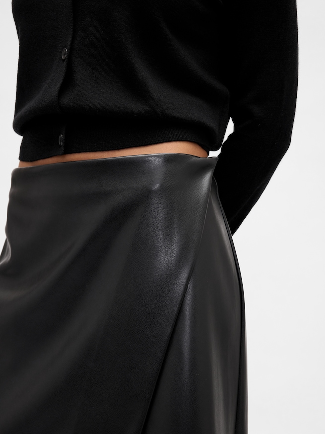 リサイクル ヴィーガンレザー ミディ ラップスカート-3