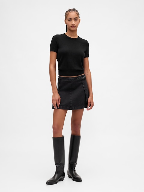 Denim Belted Mini Skirt