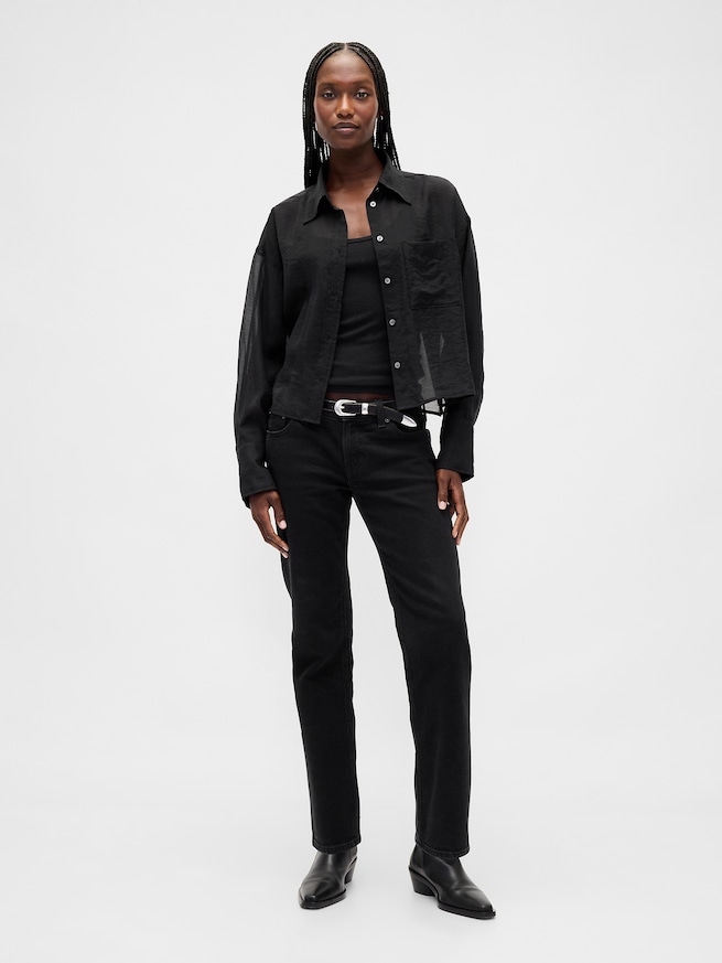 シアー ストレートヘム クロップドシャツ-1