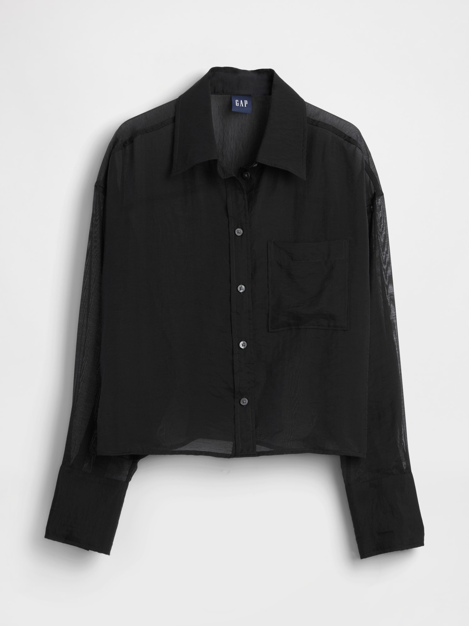 シアー ストレートヘム クロップドシャツ-3