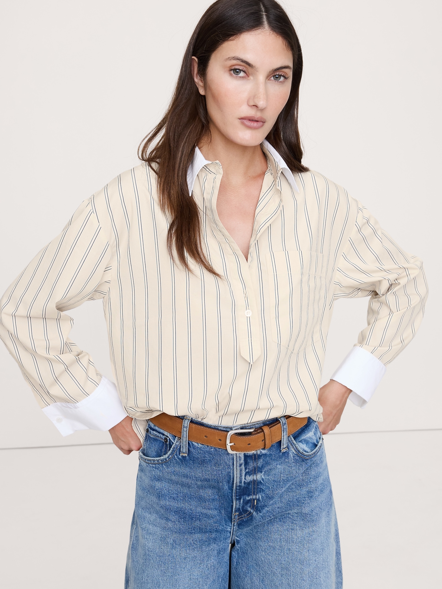 Oversized Cotton Poplin Banker Shirt