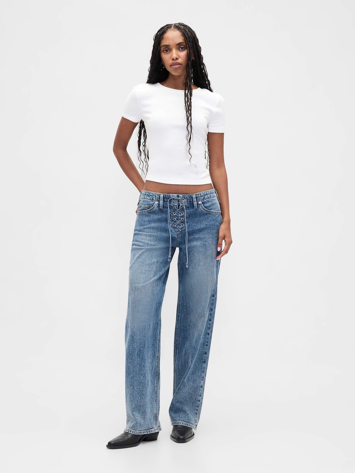 Low Rise Lace-Up '90s Loose Jeans