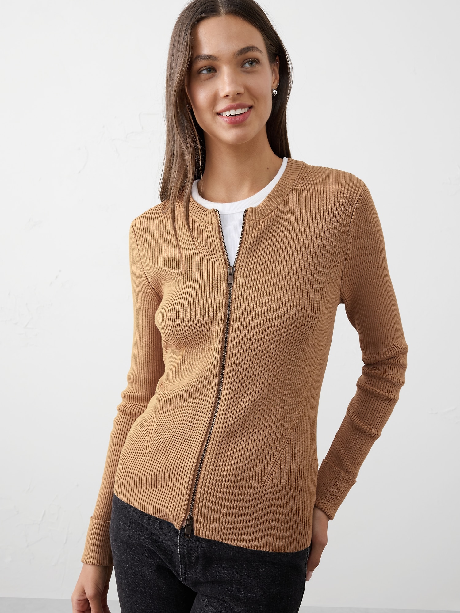 Double Zipper Ribbed Cardigan