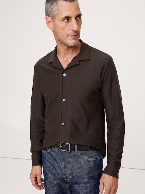 CHEMISE DE VACANCES À MANCHES LONGUES EN COTON À CHEVRONS
