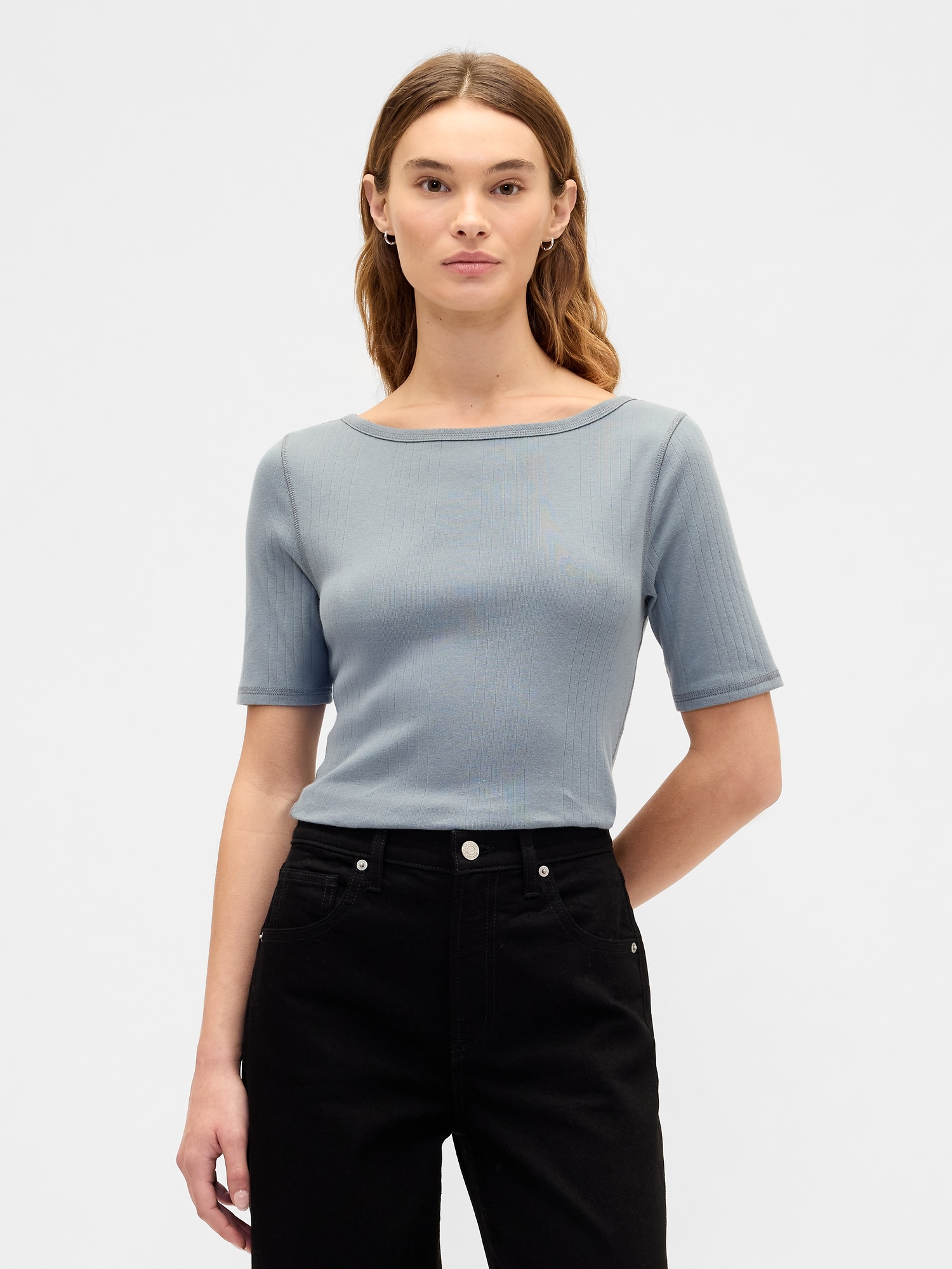 Modern Ribbed Boatneck T-Shirt