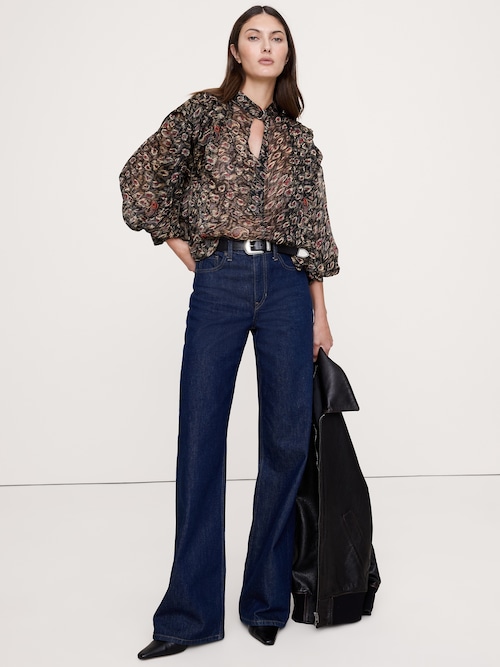 シアー プリーツ ショルダー トップス