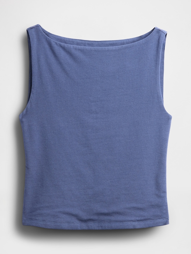 クロースニット ジャージー ボートネック クロップド シェルタンクトップ-3