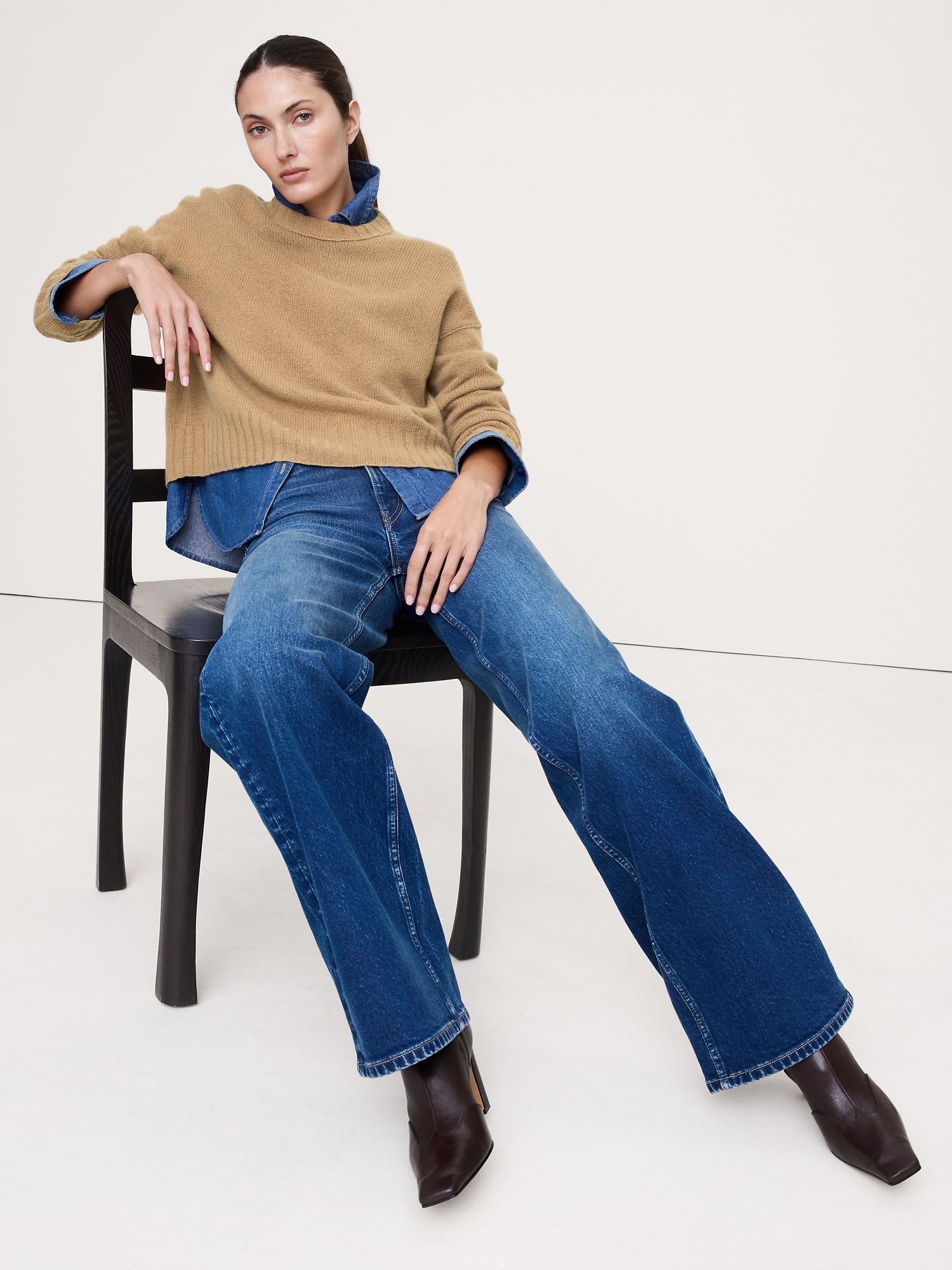 オーバーサイズ ミッドウェイト カシミヤ クルーネックセーター-0