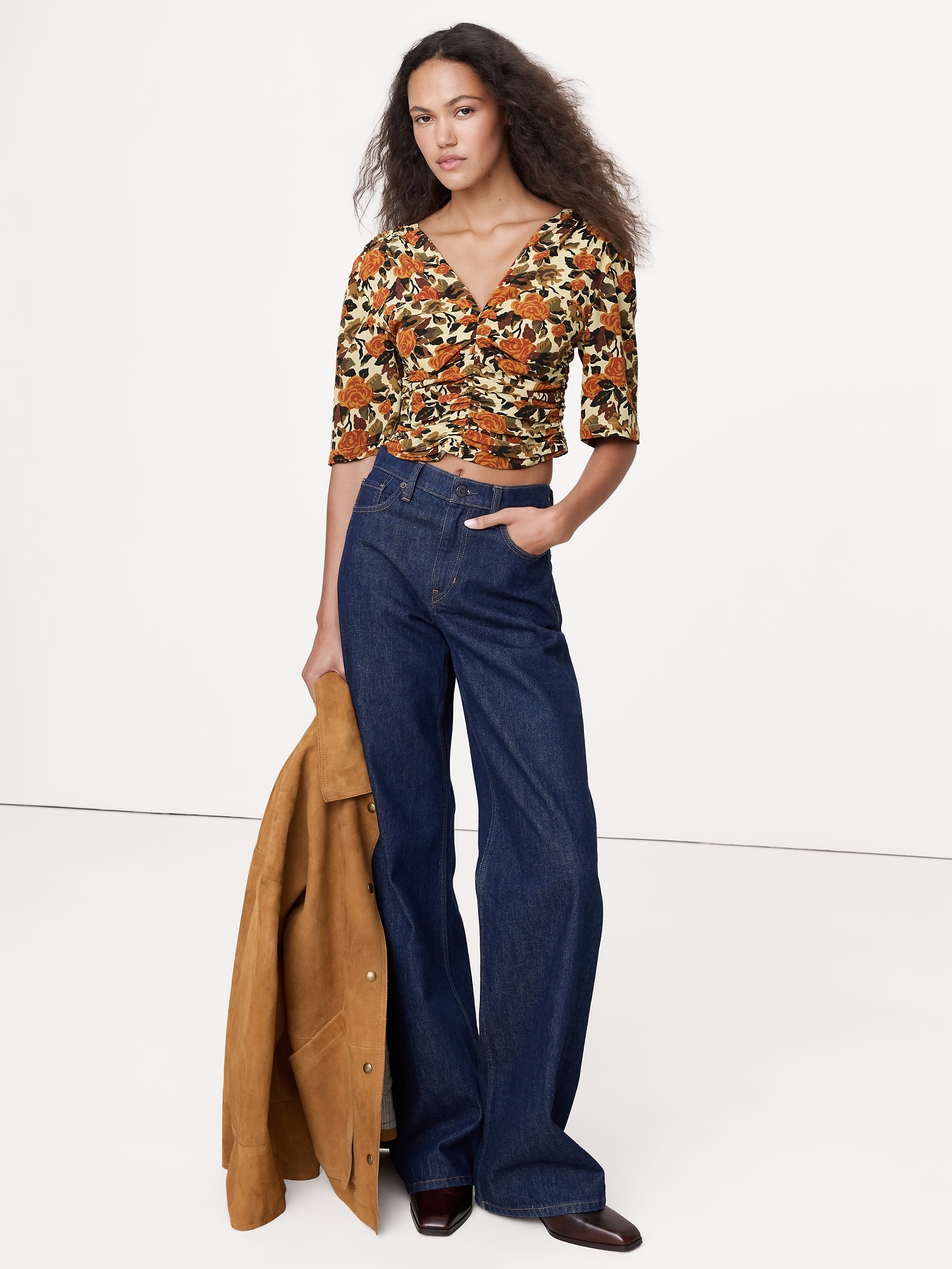 HAUT FRONCÉ EN SOIE MATE