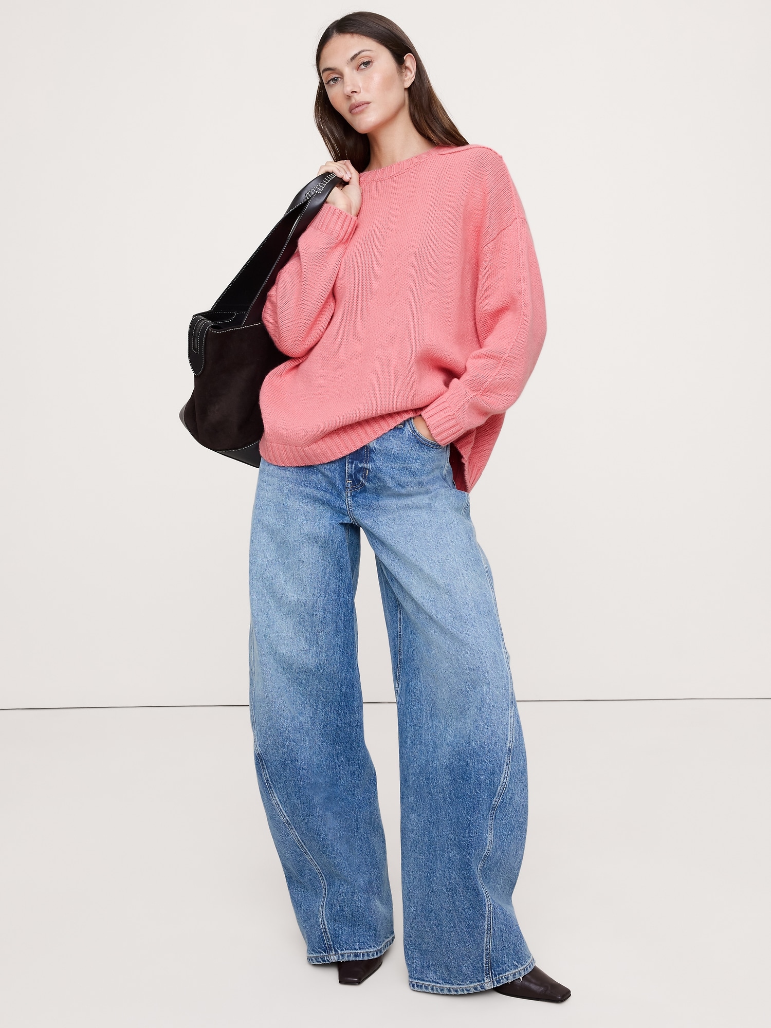 Oversized Merino-Cotton Crew-Neck Sweater