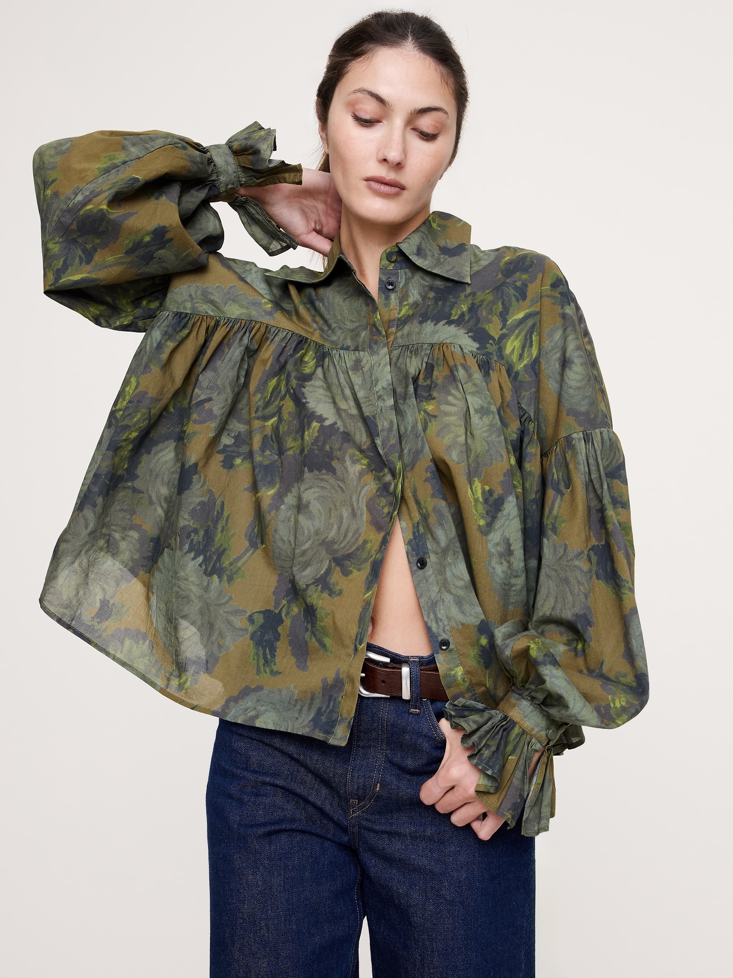 Cotton Balloon-Sleeve Shirt