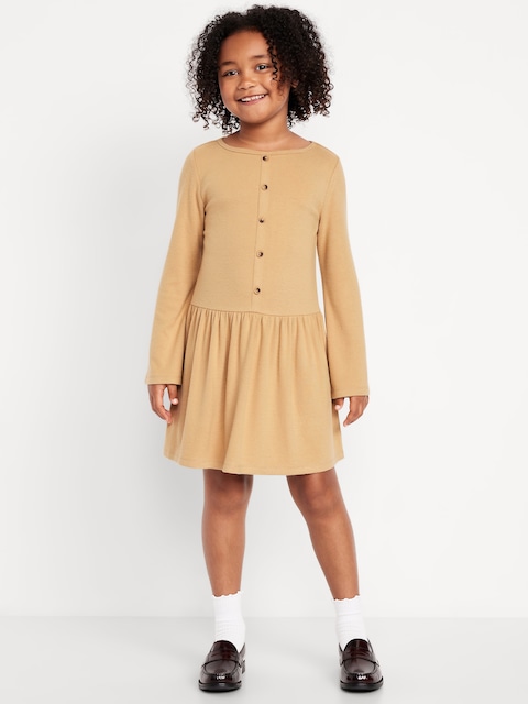 ROBE AJUSTÉE ET ÉVASÉE À MANCHES LONGUES ET DEVANT BOUTONNÉ POUR FILLE