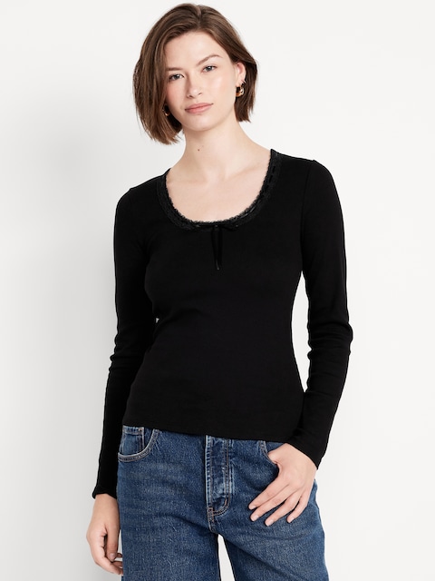 Scoop-Neck Long-Sleeve Ribbed Top